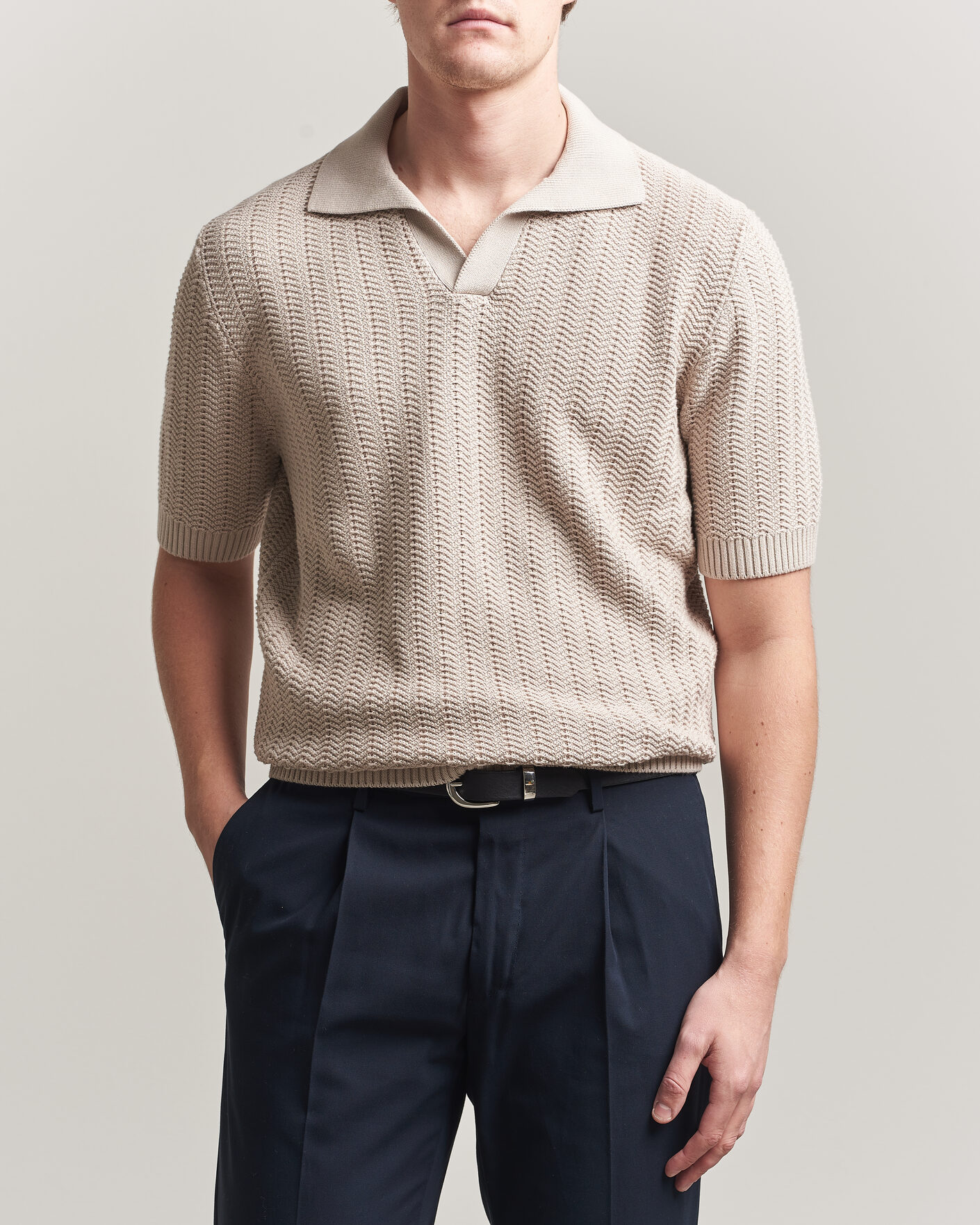 Men | Polo Shirts | Gran Sasso | Cotton Structured Knitted Polo Beige