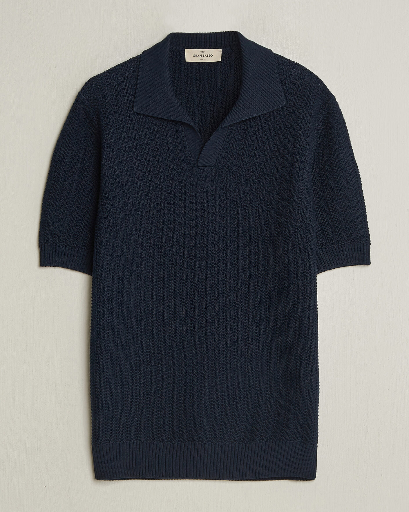 Gran Sasso Cotton Structured Knitted Polo Navy at CareOfCarl.com