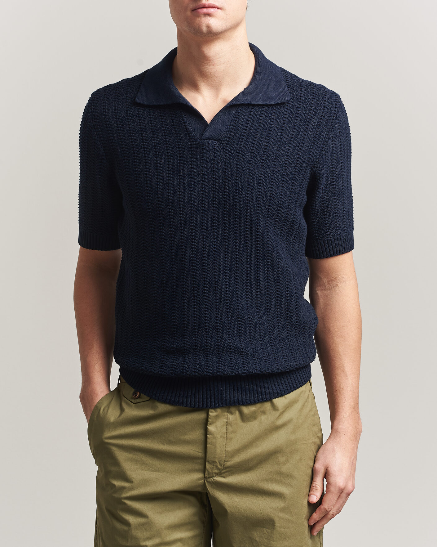 Gran Sasso Cotton Structured Knitted Polo Navy at CareOfCarl.com