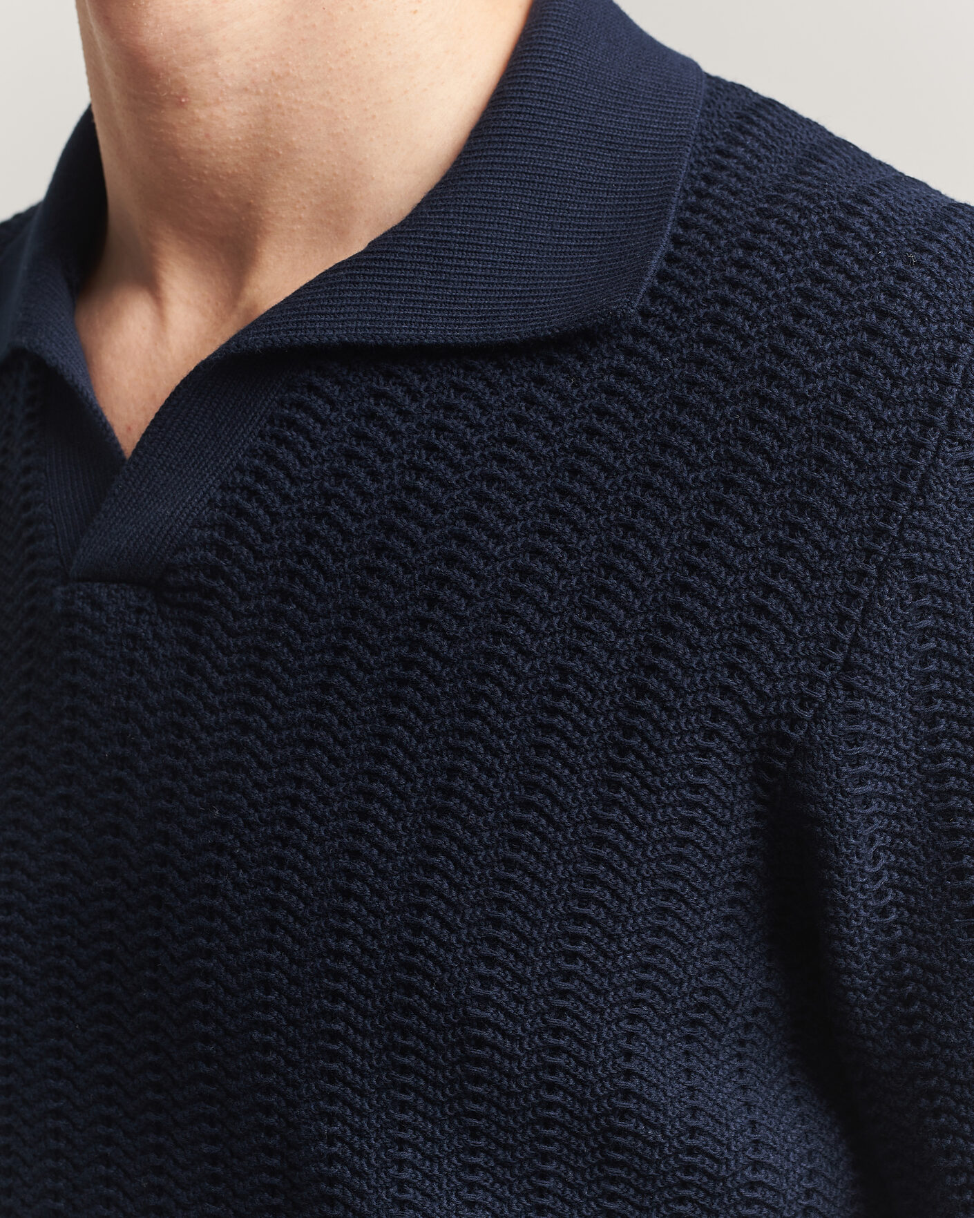 Men | Polo Shirts | Gran Sasso | Cotton Structured Knitted Polo Navy