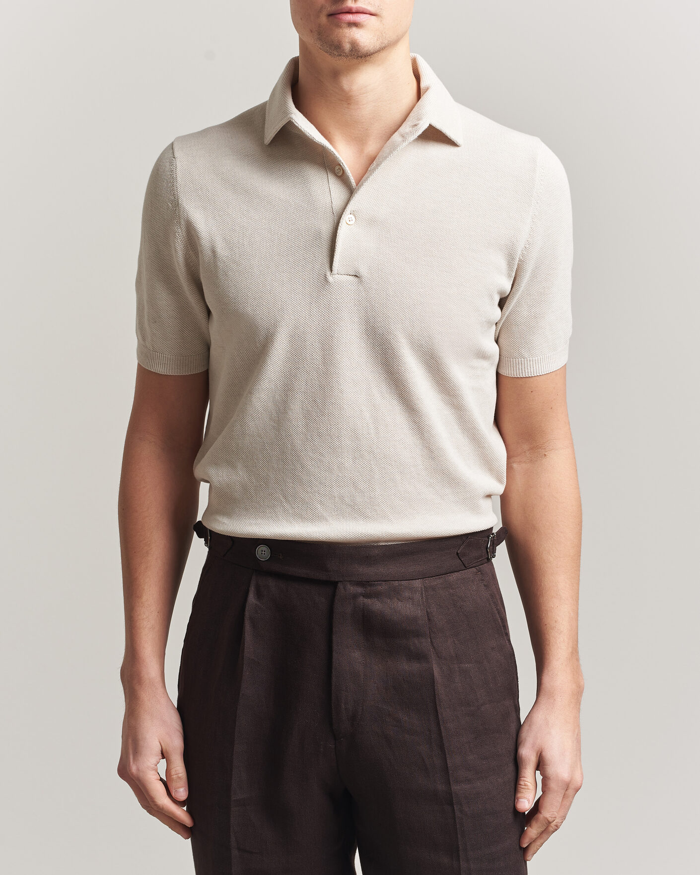 Men | Polo Shirts | Gran Sasso | Cotton Textured Knitted Polo Light Beige