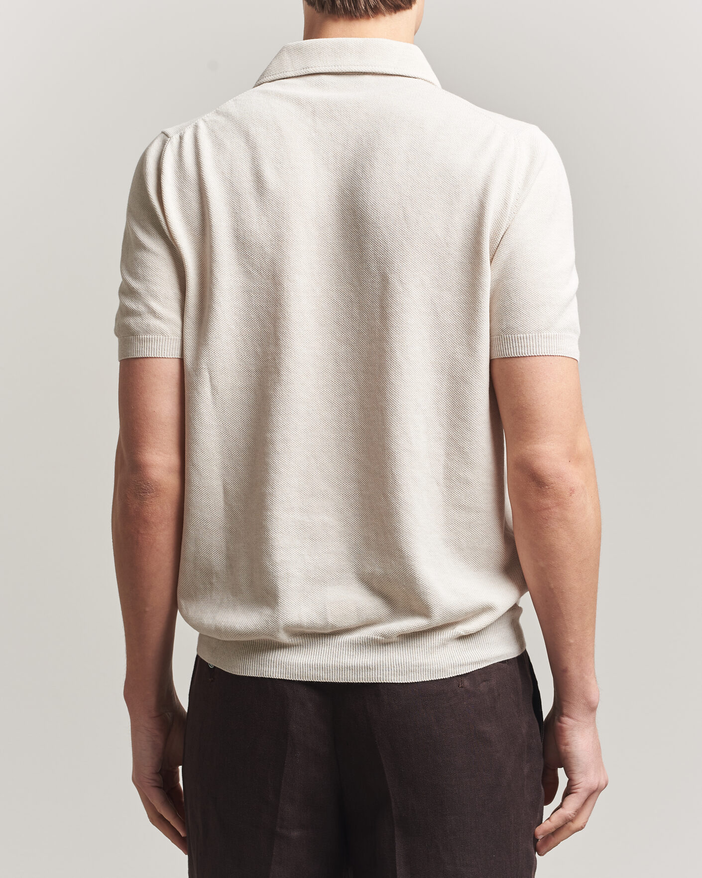 Men | Polo Shirts | Gran Sasso | Cotton Textured Knitted Polo Light Beige