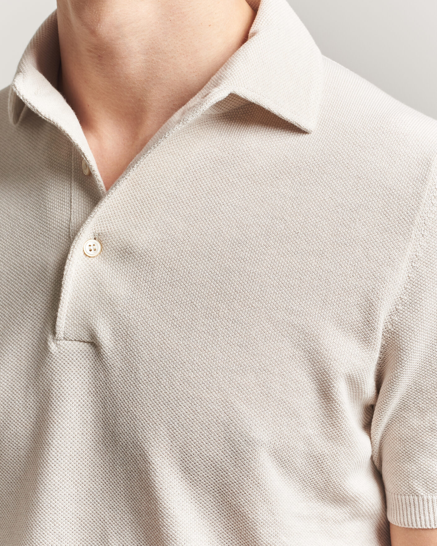 Men | Polo Shirts | Gran Sasso | Cotton Textured Knitted Polo Light Beige