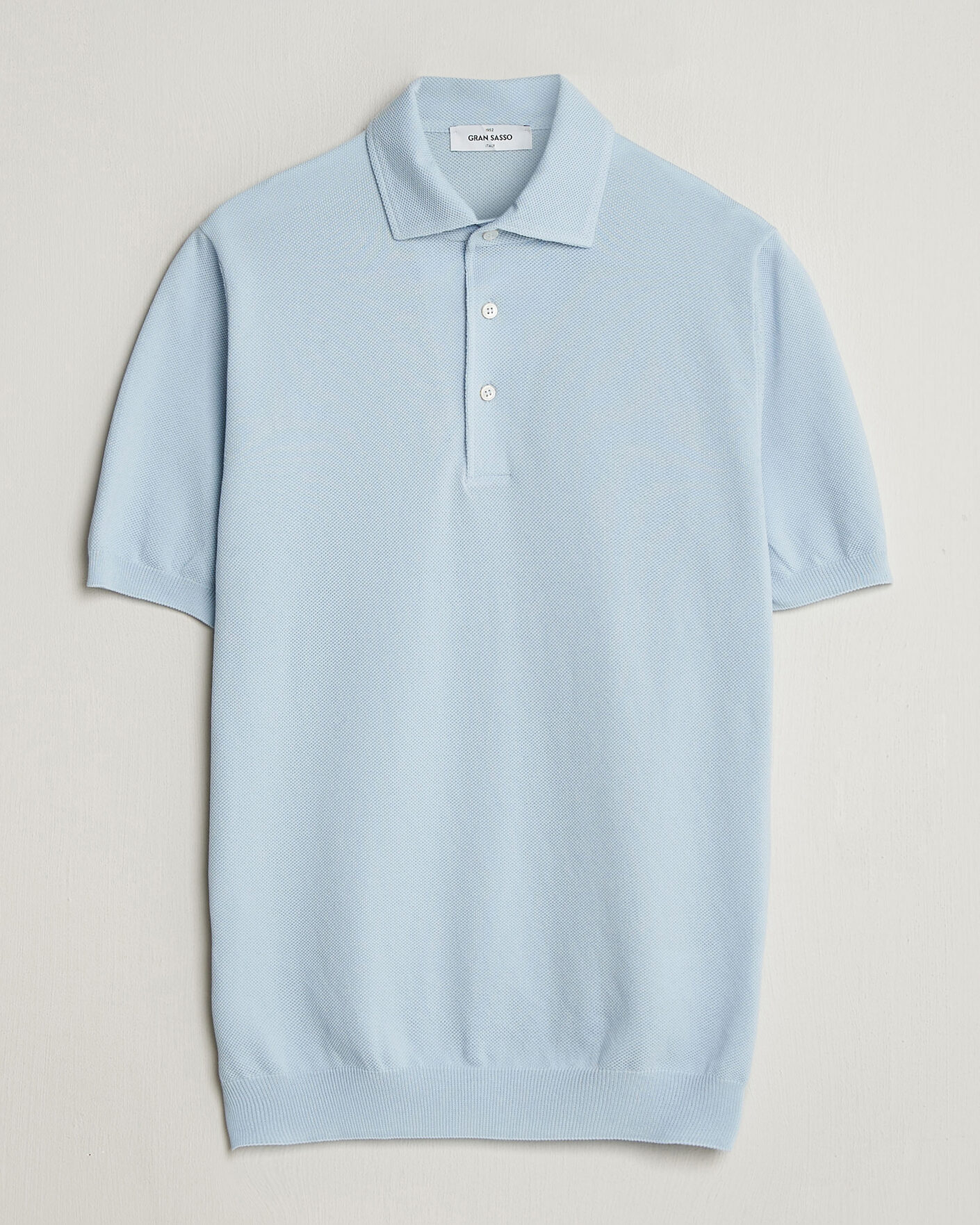 Gran Sasso Cotton Textured Knitted Polo Light Blue at CareOfCarl.com
