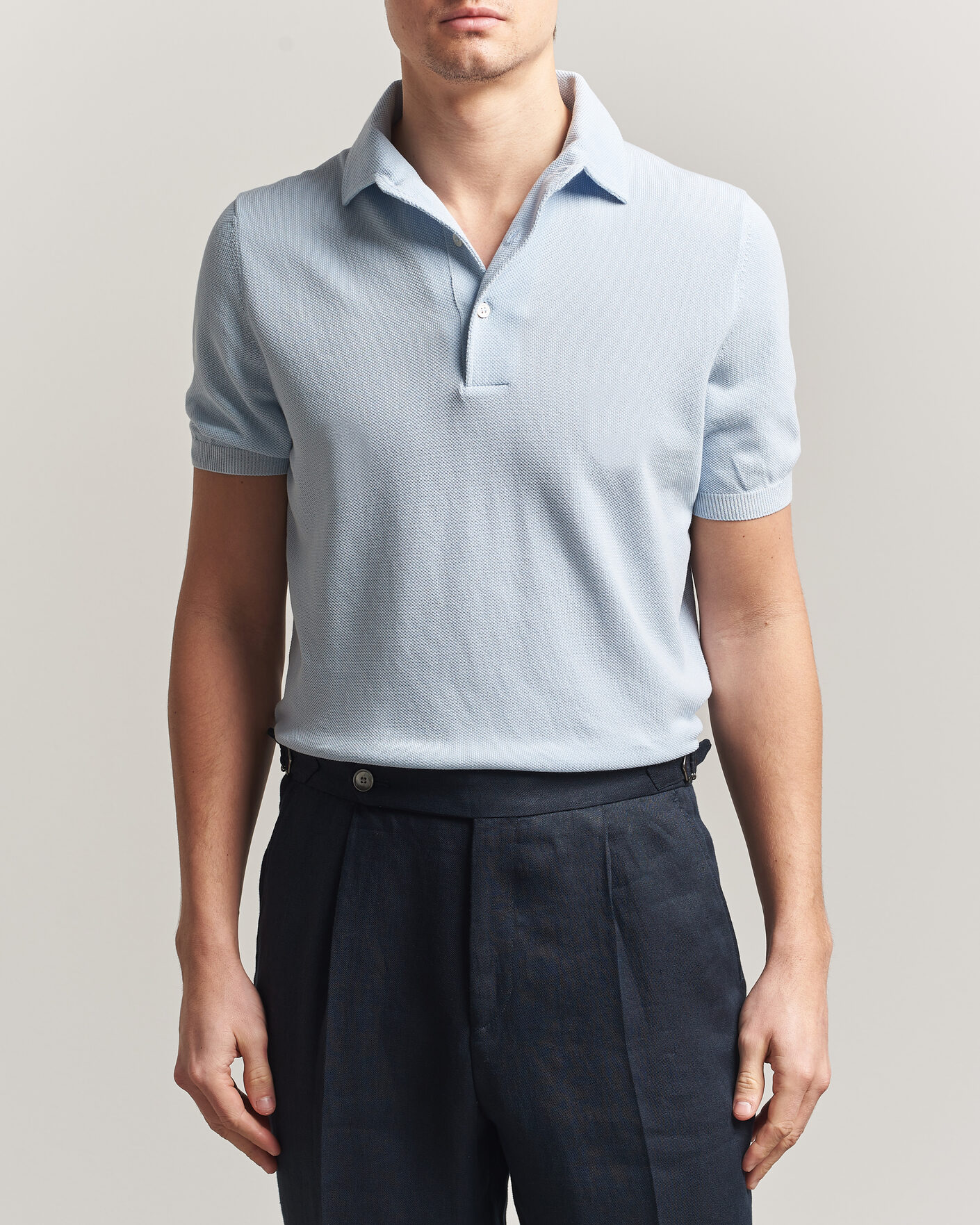 Men | Polo Shirts | Gran Sasso | Cotton Textured Knitted Polo Light Blue