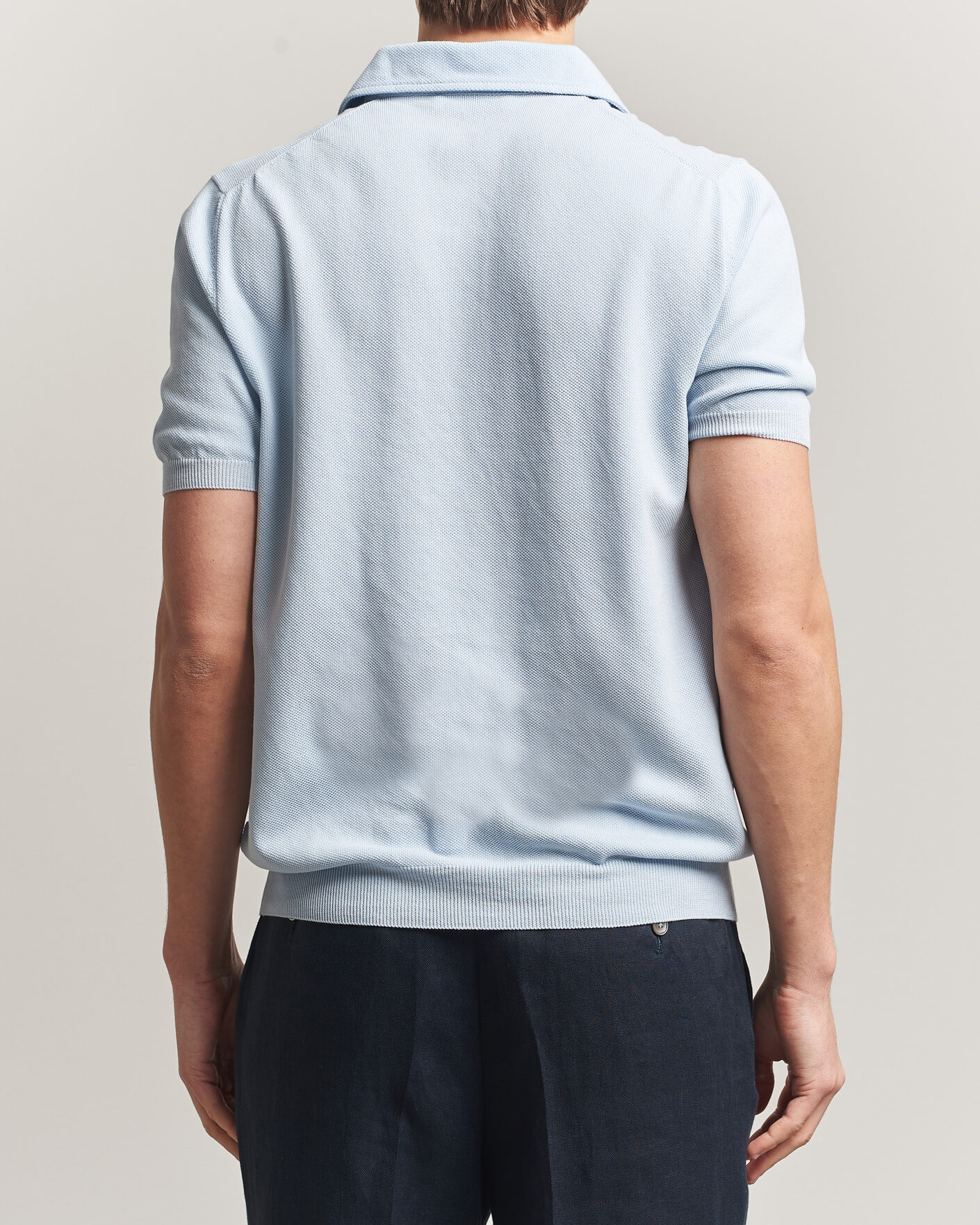 Men | Polo Shirts | Gran Sasso | Cotton Textured Knitted Polo Light Blue