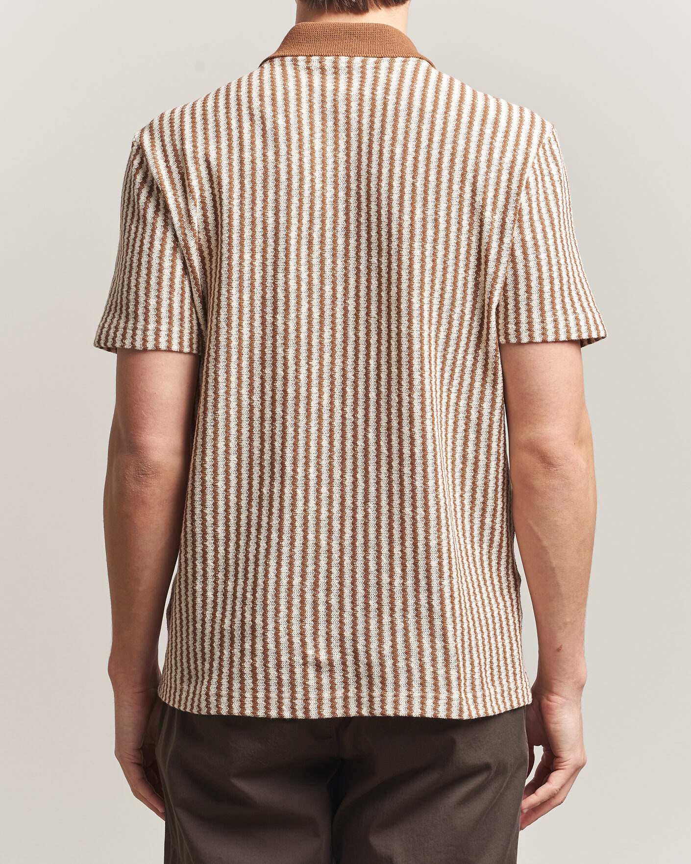 Men | Shirts | Gran Sasso | Cotton Knitted Striped Resort Shirt Brown/White
