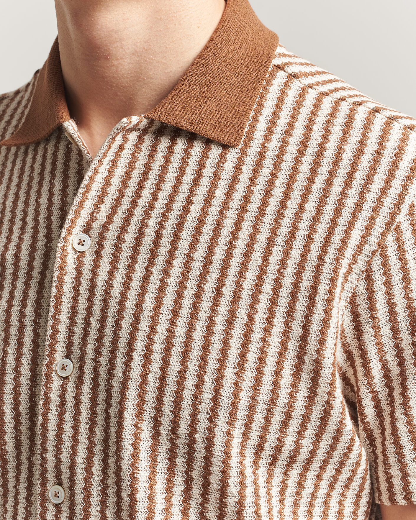 Men | Shirts | Gran Sasso | Cotton Knitted Striped Resort Shirt Brown/White