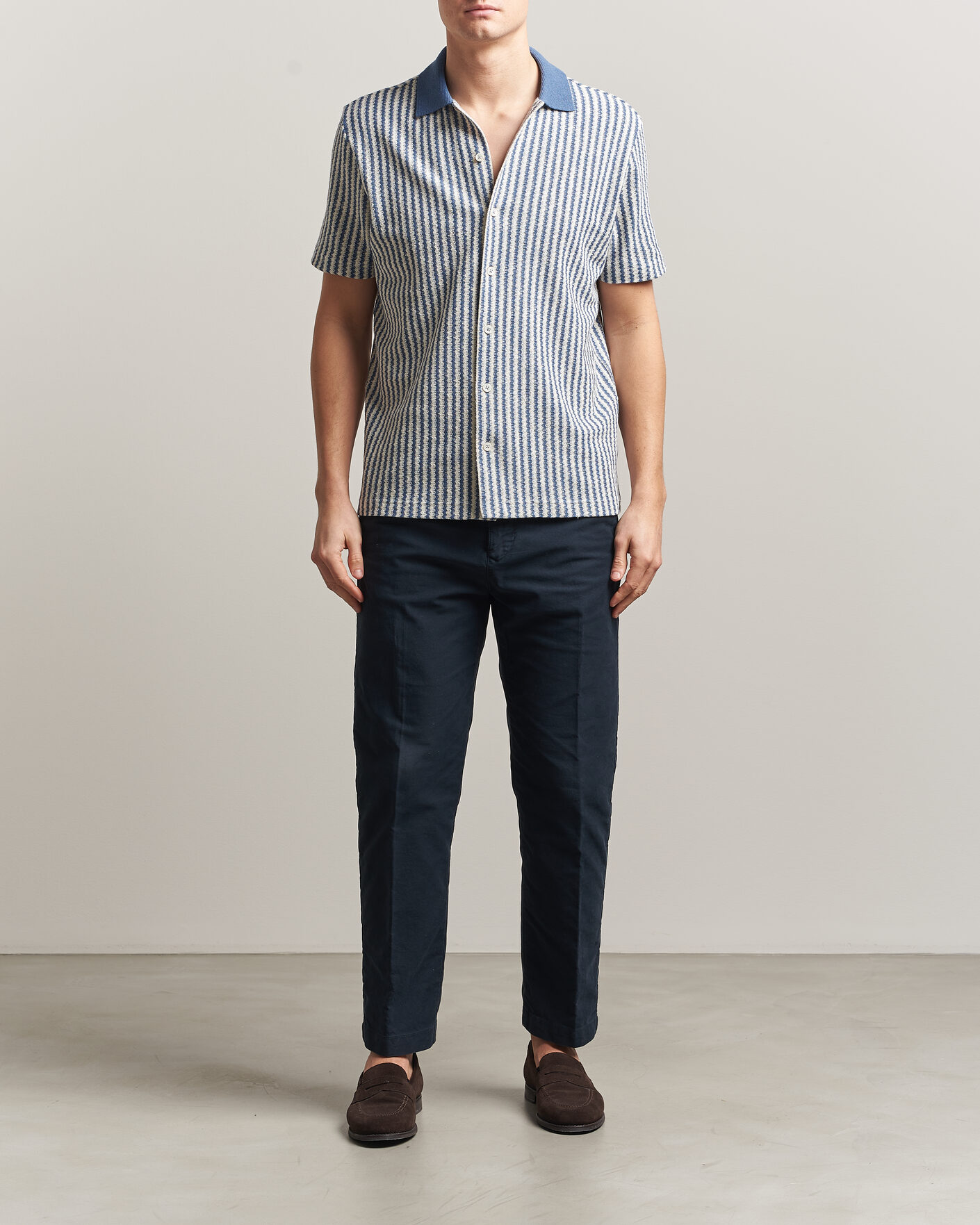 Men | Shirts | Gran Sasso | Cotton Knitted Striped Resort Shirt Blue/white