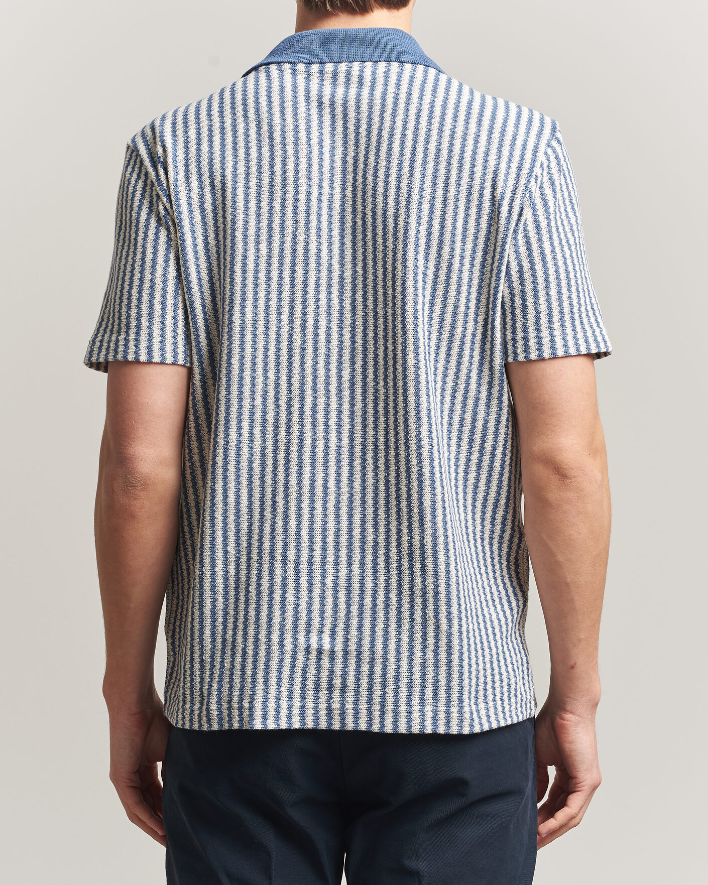Gran Sasso Cotton Knitted Striped Resort Shirt Blue/white at