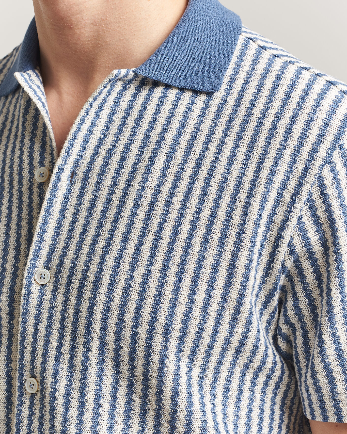 Men | Shirts | Gran Sasso | Cotton Knitted Striped Resort Shirt Blue/white