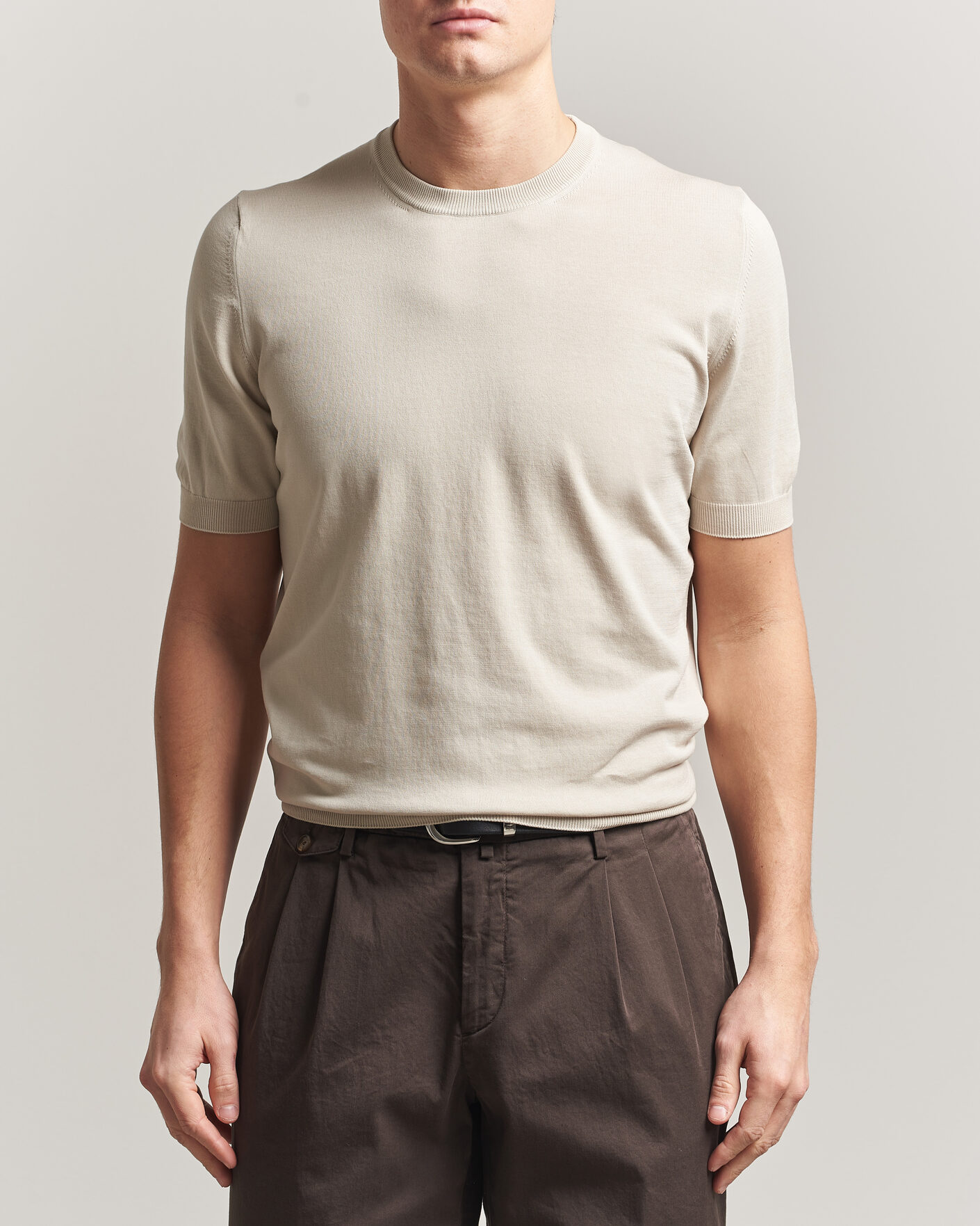 Men | T-Shirts | Gran Sasso | Cotton Knitted Crew Neck T-Shirt Beige Melange