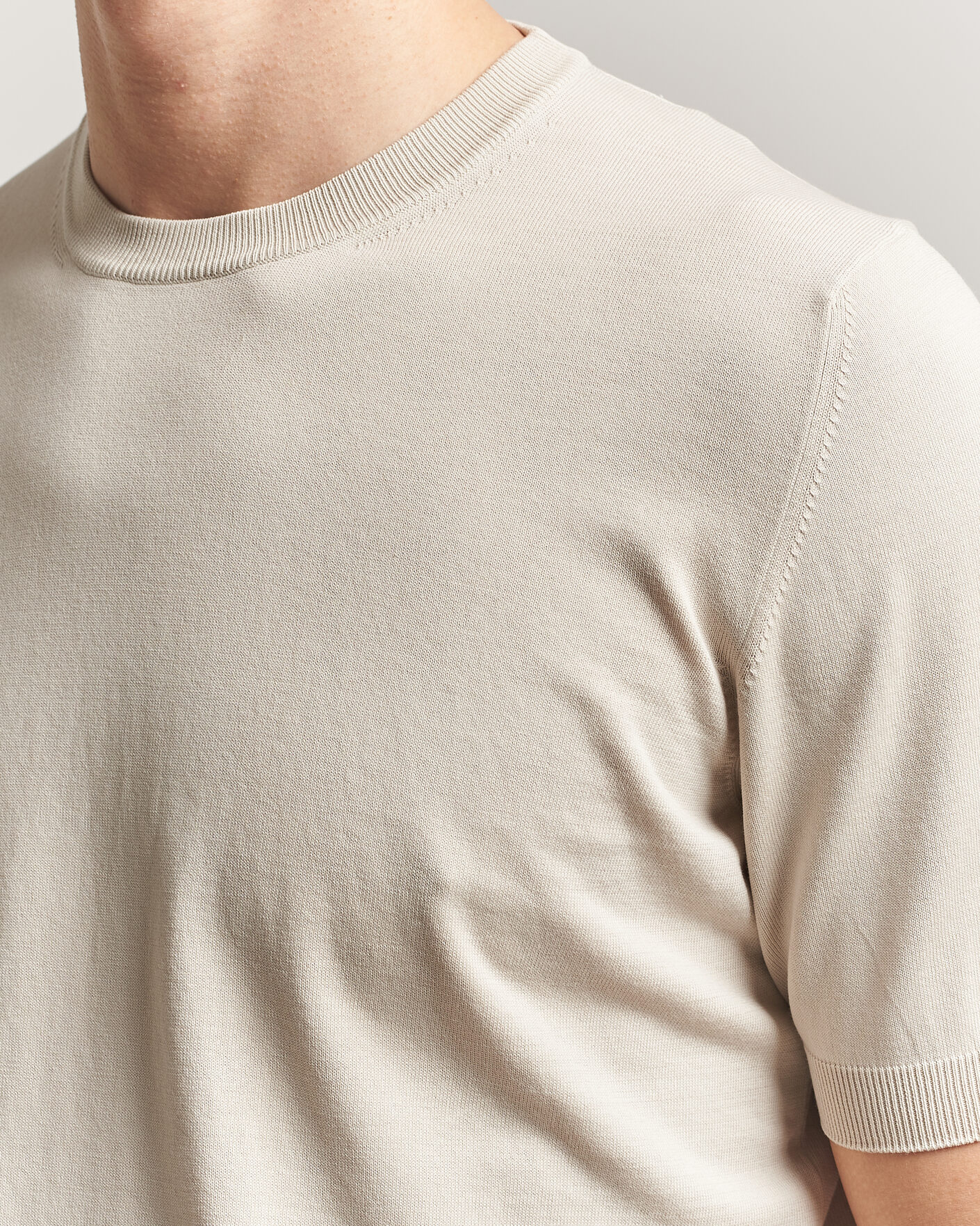 Men | T-Shirts | Gran Sasso | Cotton Knitted Crew Neck T-Shirt Beige Melange