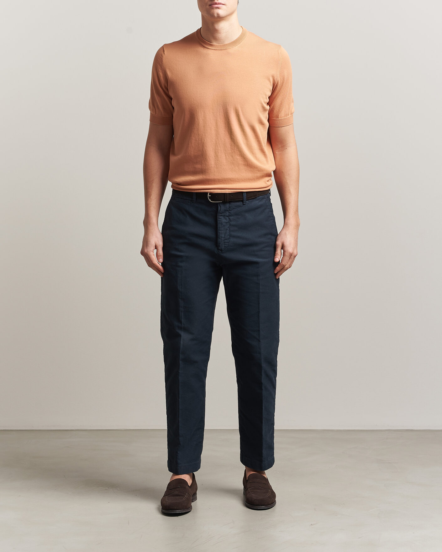 Men | T-Shirts | Gran Sasso | Cotton Knitted Crew Neck T-Shirt Apricot Orange Melange