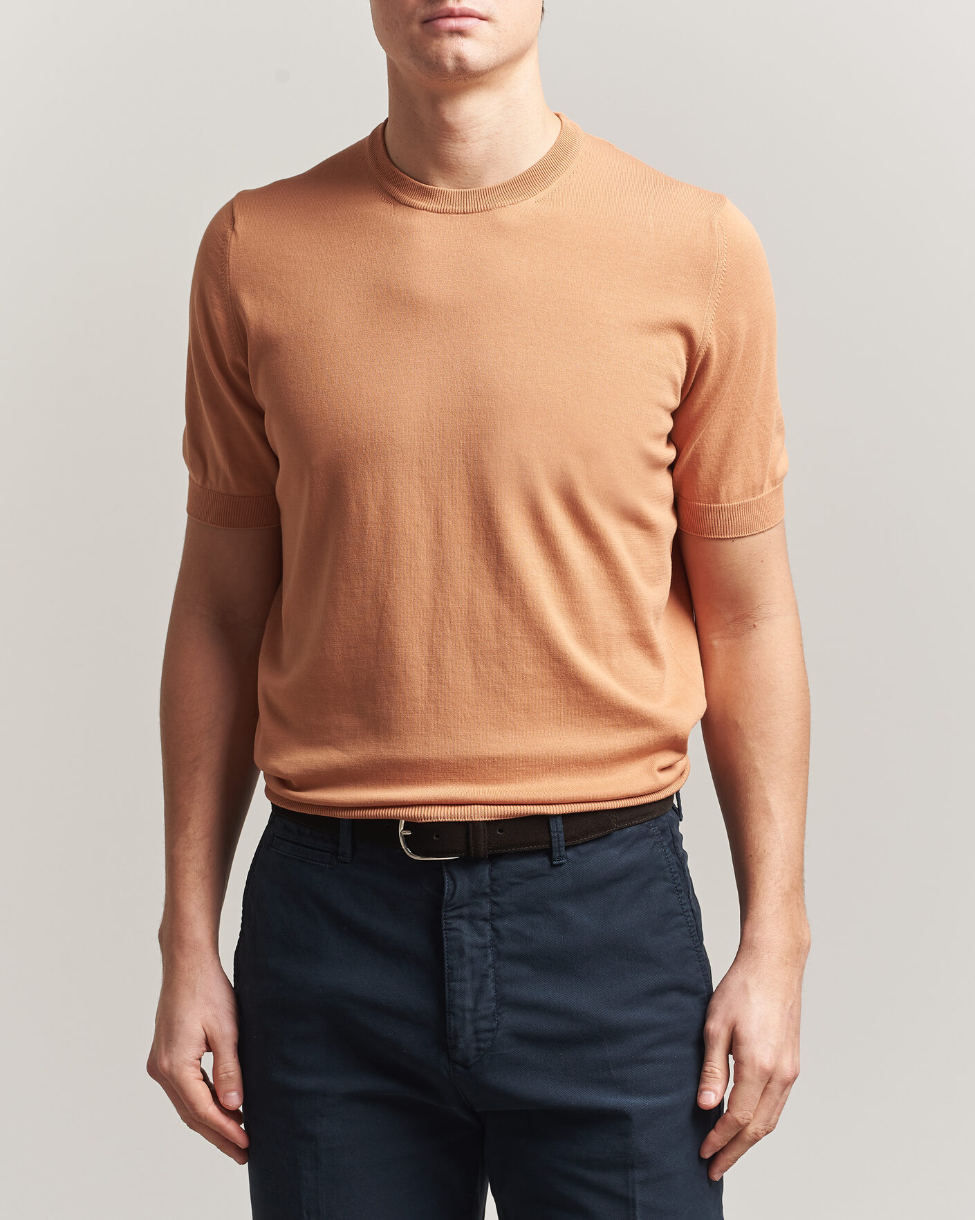 Men | T-Shirts | Gran Sasso | Cotton Knitted Crew Neck T-Shirt Apricot Orange Melange