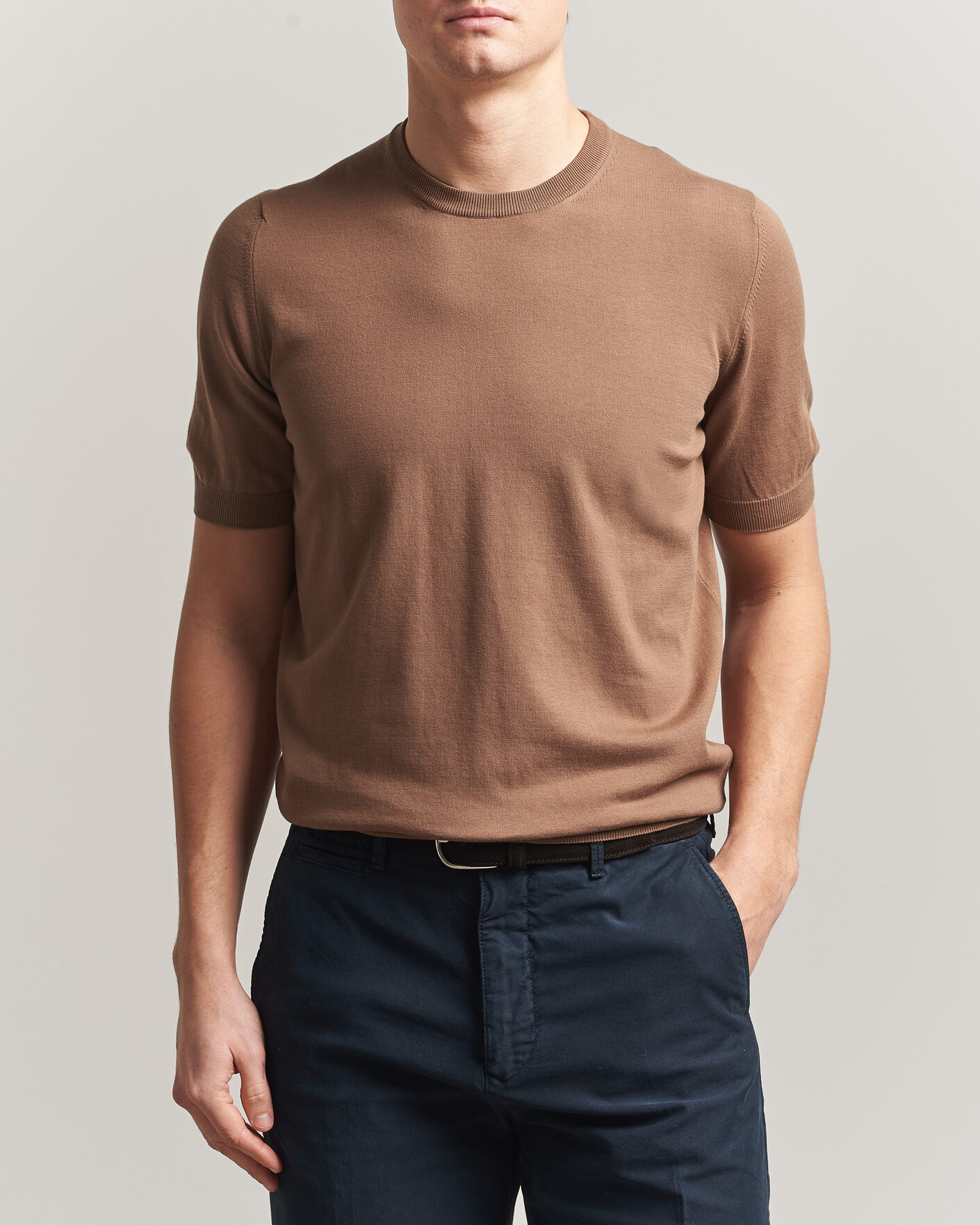 Men | T-Shirts | Gran Sasso | Cotton Knitted Crew Neck T-Shirt Brown