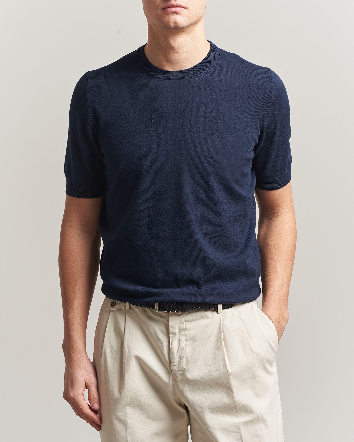 Men | T-Shirts | Gran Sasso | Cotton Knitted Crew Neck T-Shirt Navy