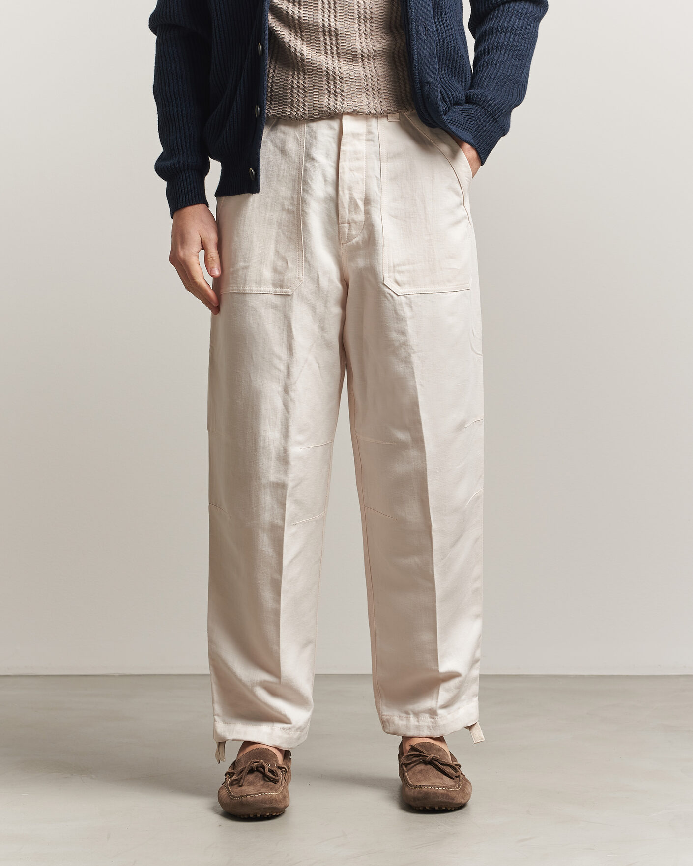 Brunello Cucinelli Linen Casual Pants Off White at CareOfCarl.com