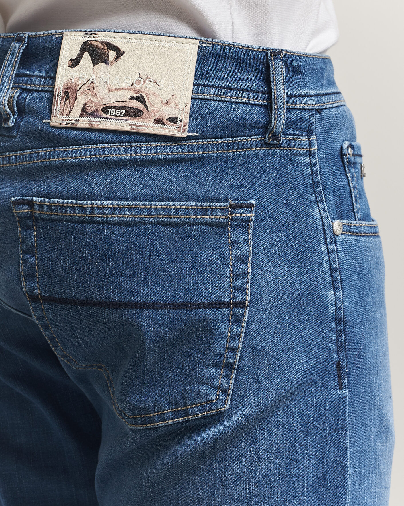 Men | Jeans | Tramarossa | Michelangelo Contrast Seam Stretch Jeans Mid Blue