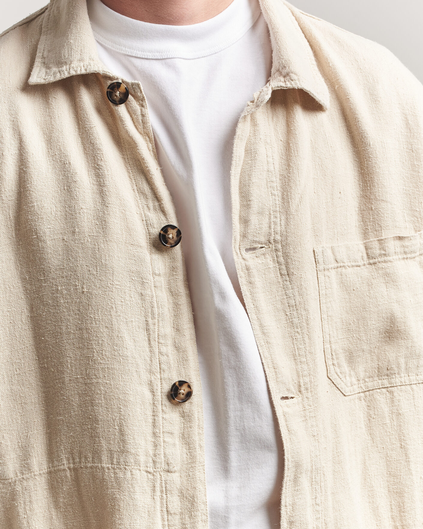 Men | Shirts | A Day's March | Original Linen Overshirt Oyster