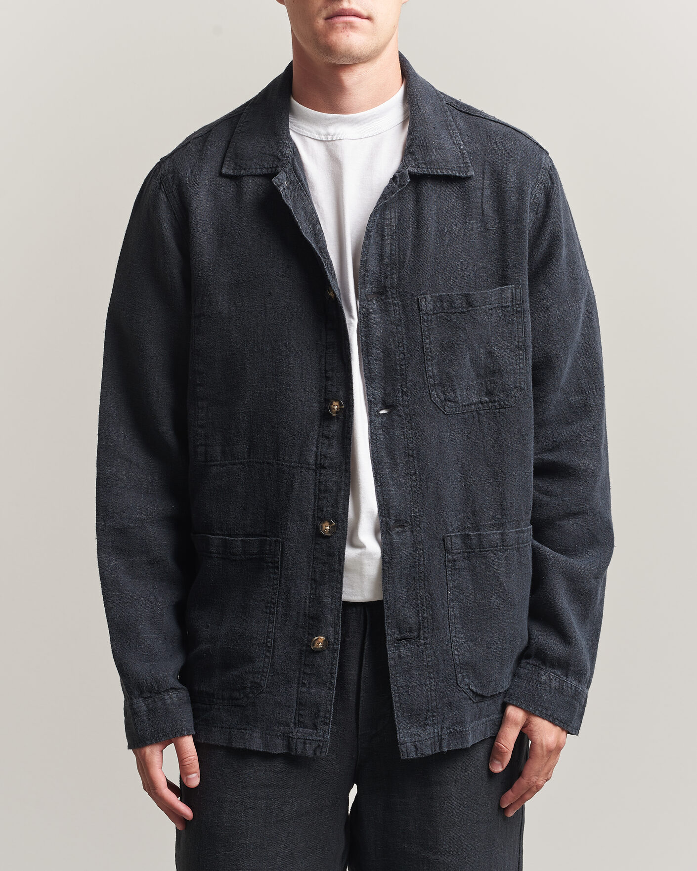 Men | Shirts | A Day's March | Original Linen Overshirt Black