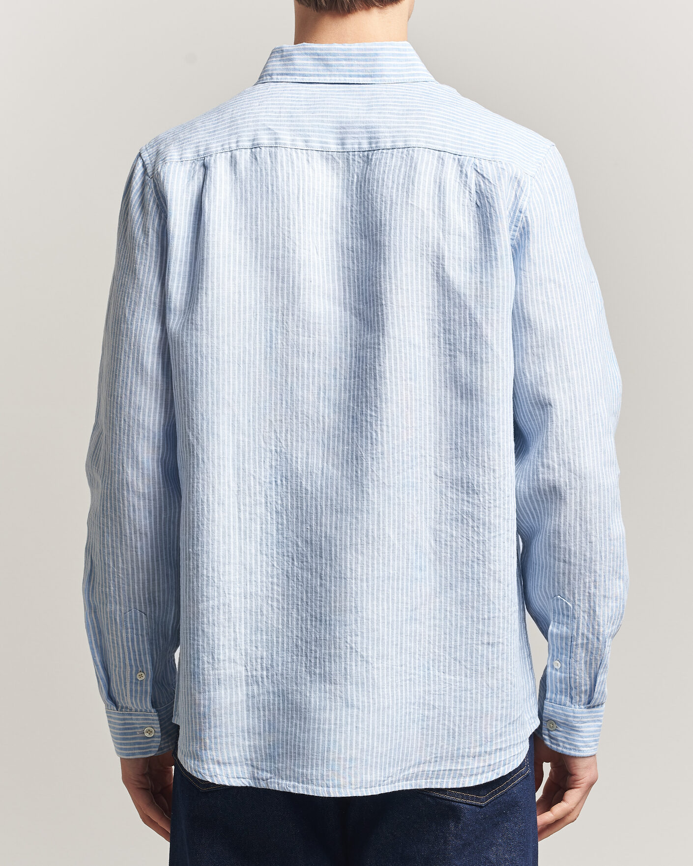 Men | Shirts | A Day's March | Daintree Striped Linen Shirt Light Blue/White