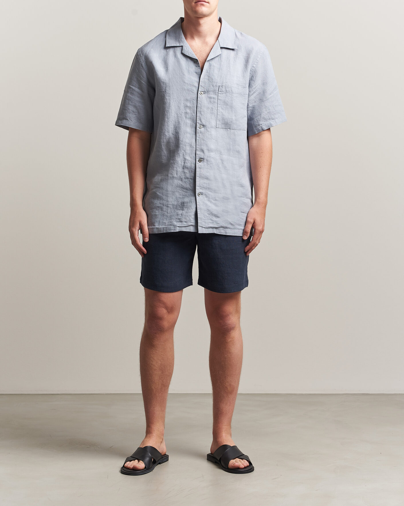Men | Shirts | A Day's March | Yamu Linen Short Sleeve Shirt Rock Blue
