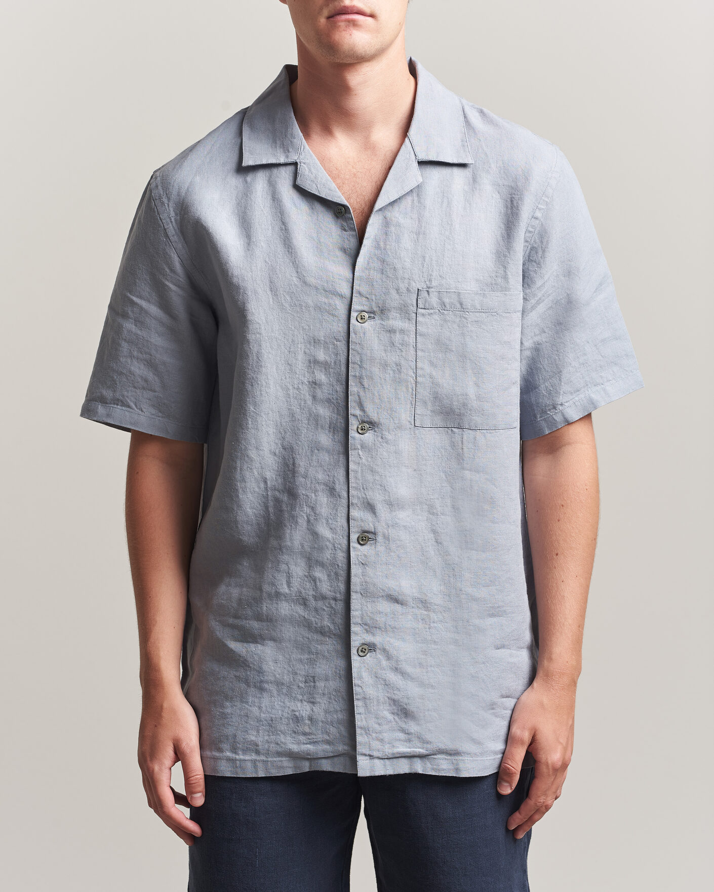 Men | Shirts | A Day's March | Yamu Linen Short Sleeve Shirt Rock Blue