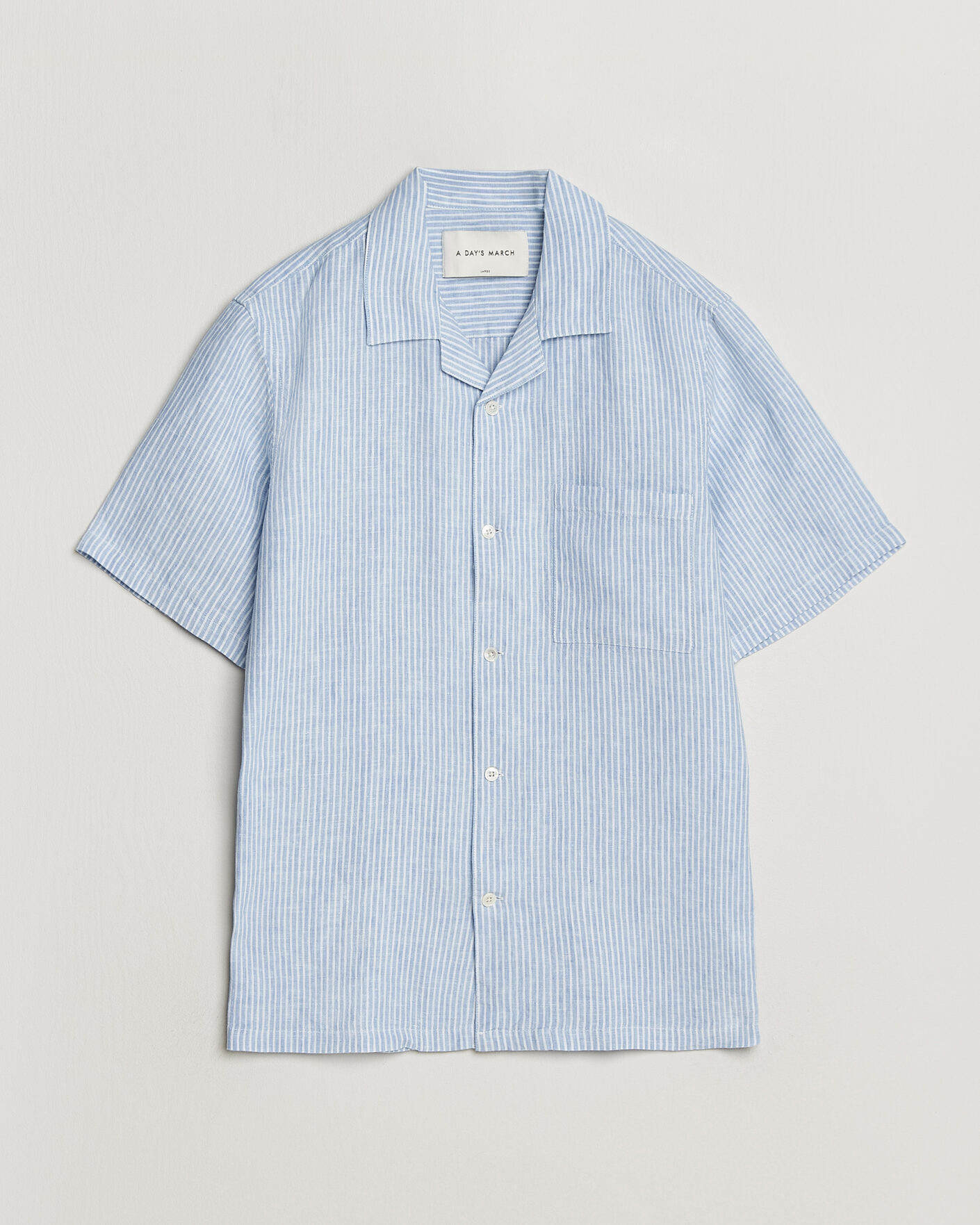 Men | Shirts | A Day's March | Yamu Striped Linen Short Sleeve Shirt Light Blue