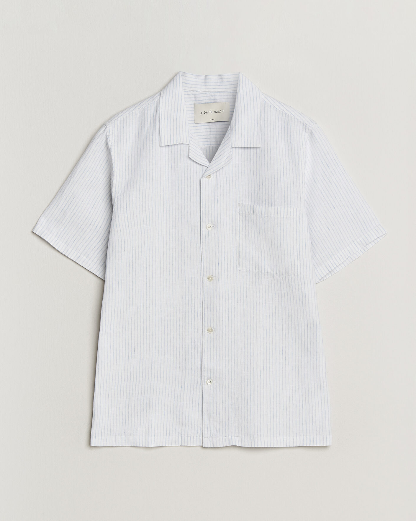 Men | Shirts | A Day's March | Yamu Striped Linen Short Sleeve Shirt White
