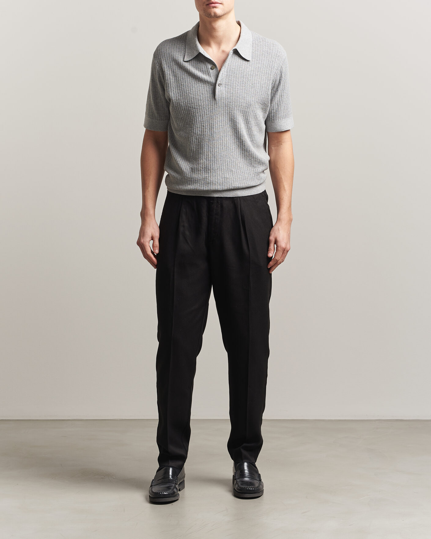 Men | Polo Shirts | A Day's March | Aspen Structured Knitted Polo Grey