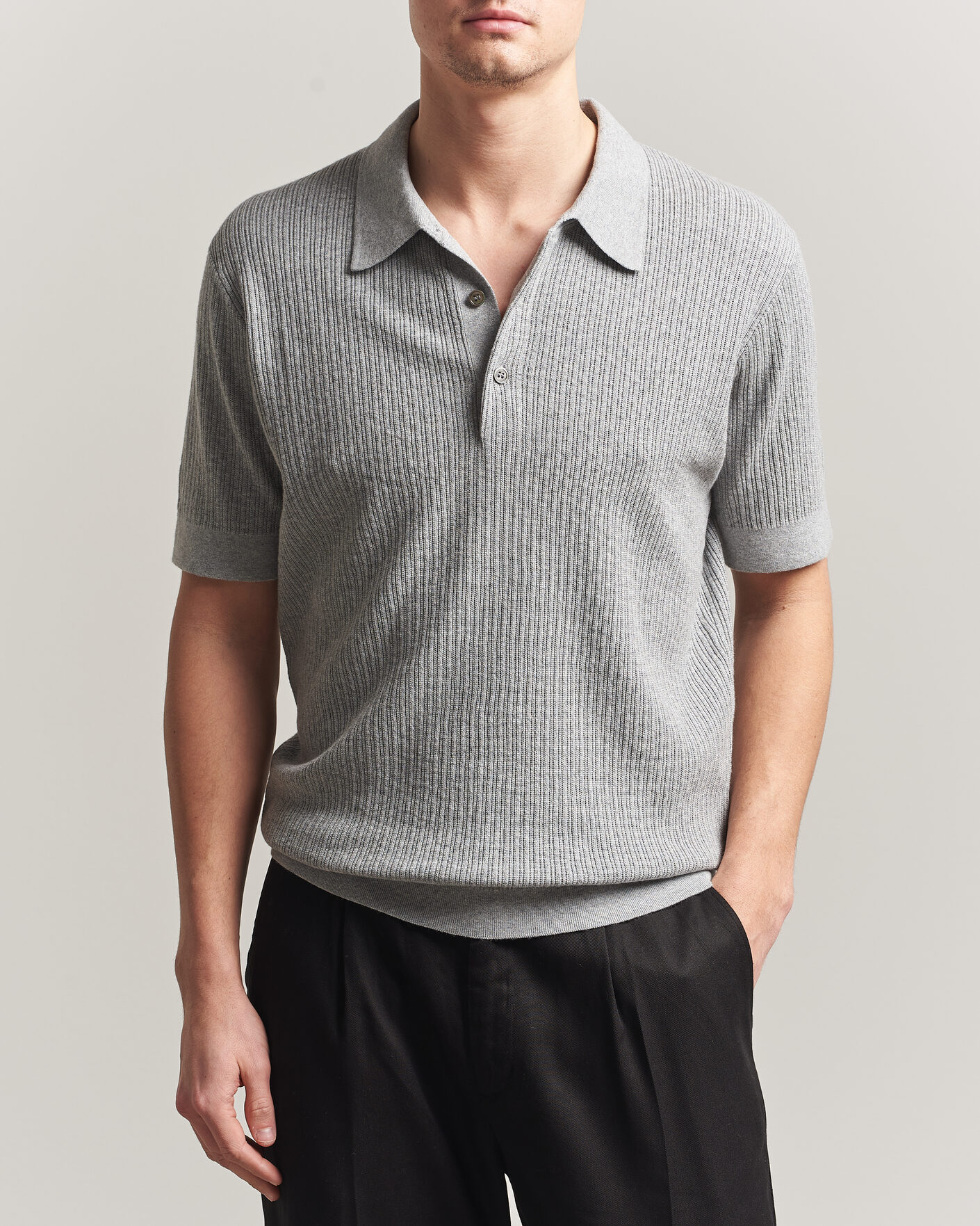 Men | Polo Shirts | A Day's March | Aspen Structured Knitted Polo Grey