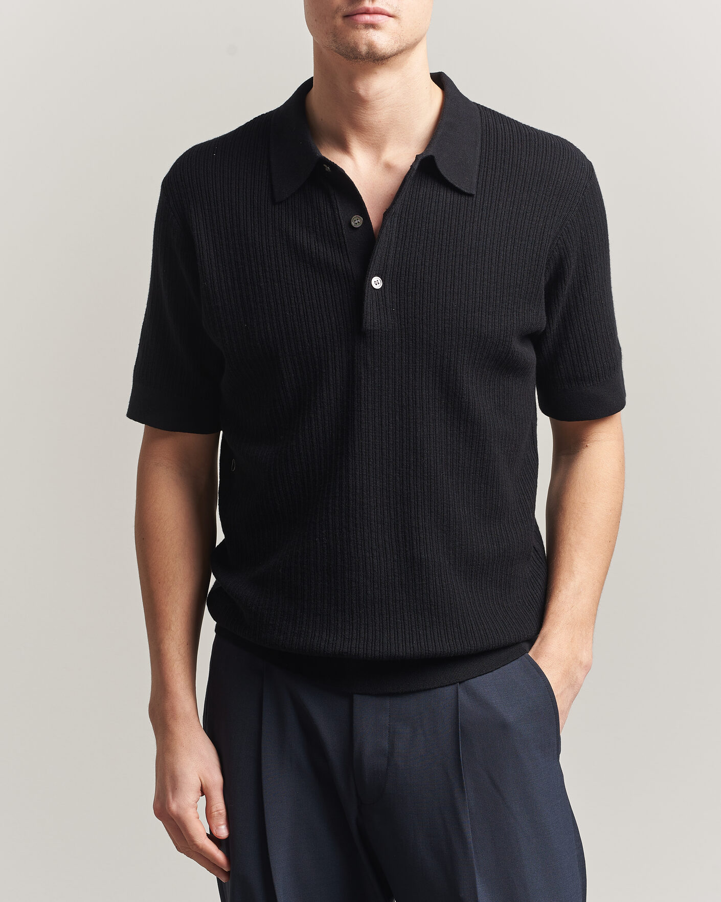Men | Polo Shirts | A Day's March | Aspen Structured Knitted Polo Black