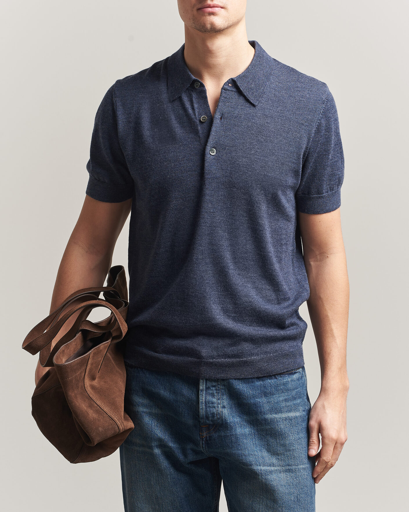 Men | Polo Shirts | A Day's March | Rosehall Knitted Polo Storm Blue