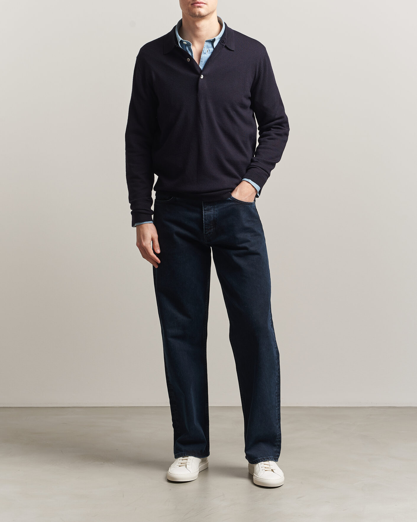 Men | Sweaters & Knitwear | A Day's March | Ambroz Merino Polo Navy