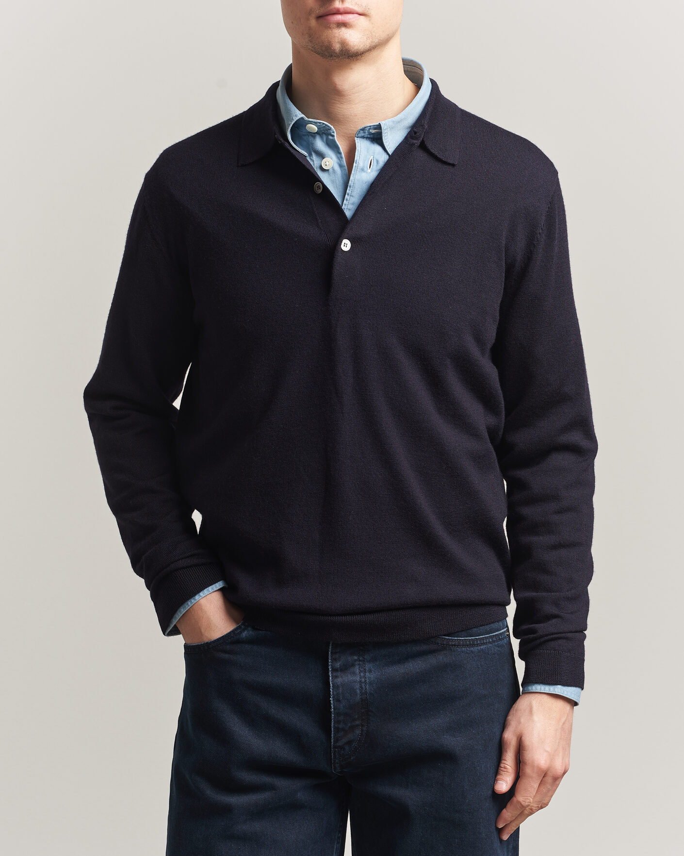 Men | Sweaters & Knitwear | A Day's March | Ambroz Merino Polo Navy