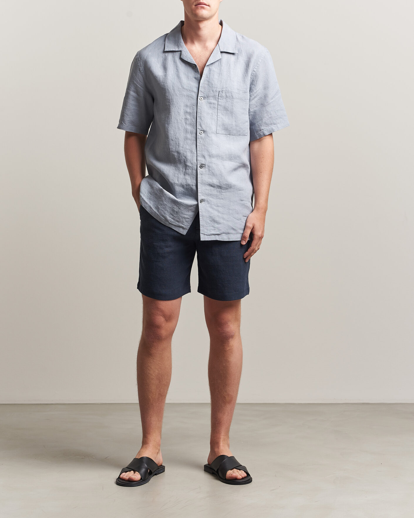 Men | Shorts | A Day's March | Luny Linen Shorts Navy
