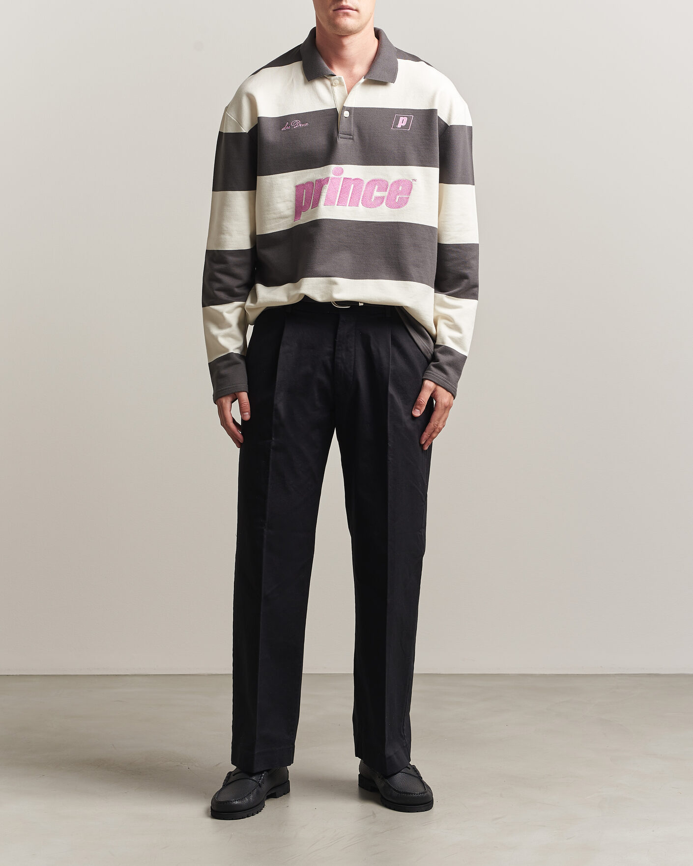 Men | Sweaters & Knitwear | LES DEUX | Prince Striped Long Sleeve Polo Raven Gray