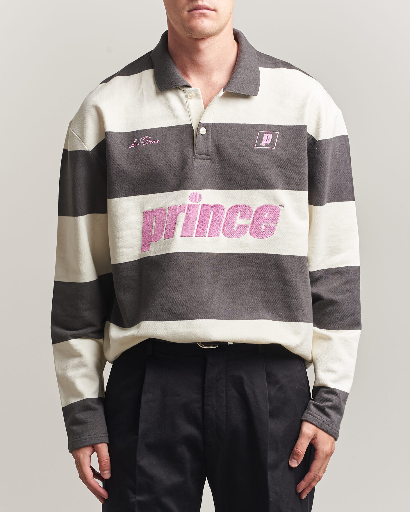 Men | Sweaters & Knitwear | LES DEUX | Prince Striped Long Sleeve Polo Raven Gray