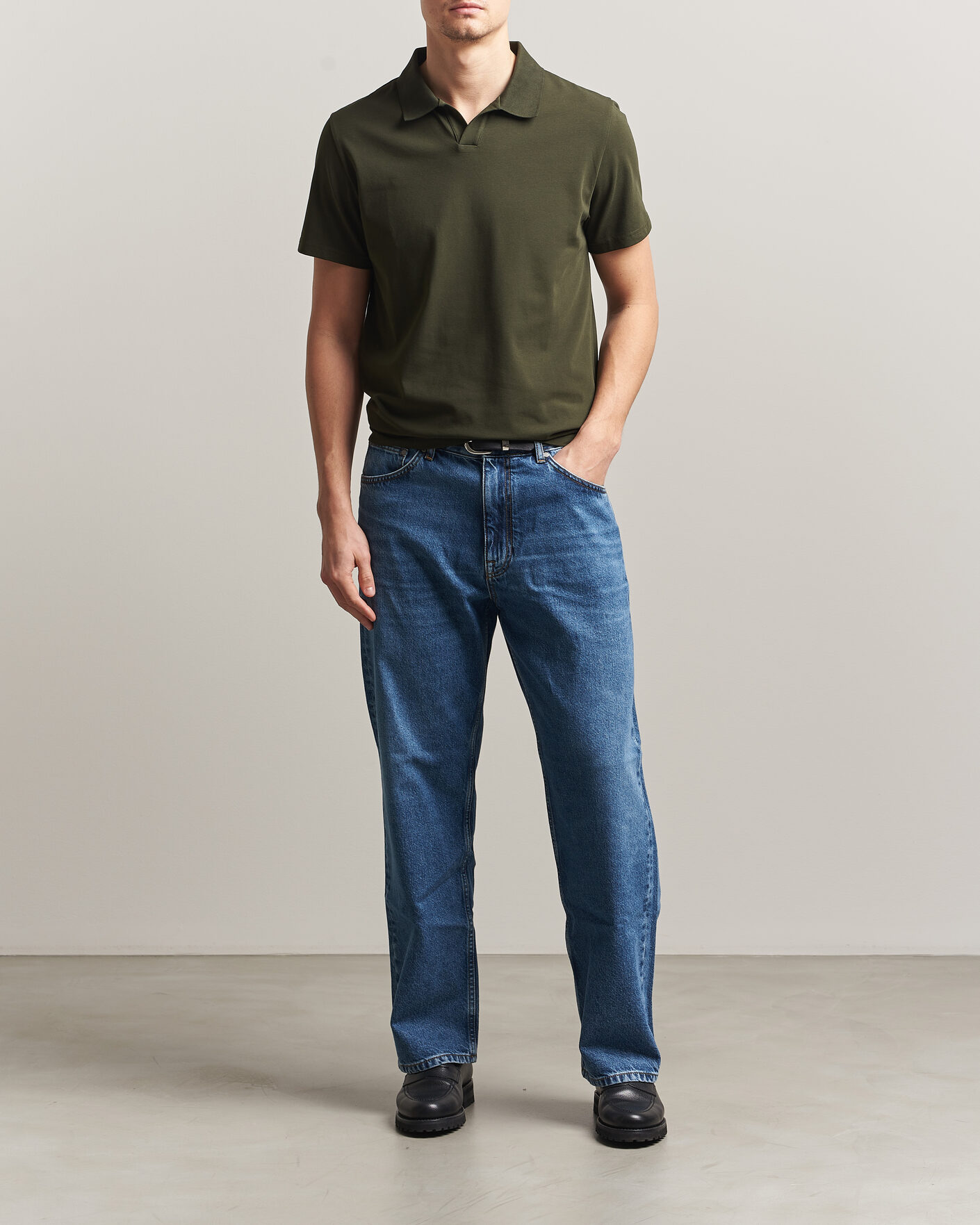 Men | Polo Shirts | Filippa K | Soft Lycra Polo T-Shirt Midnight Olive