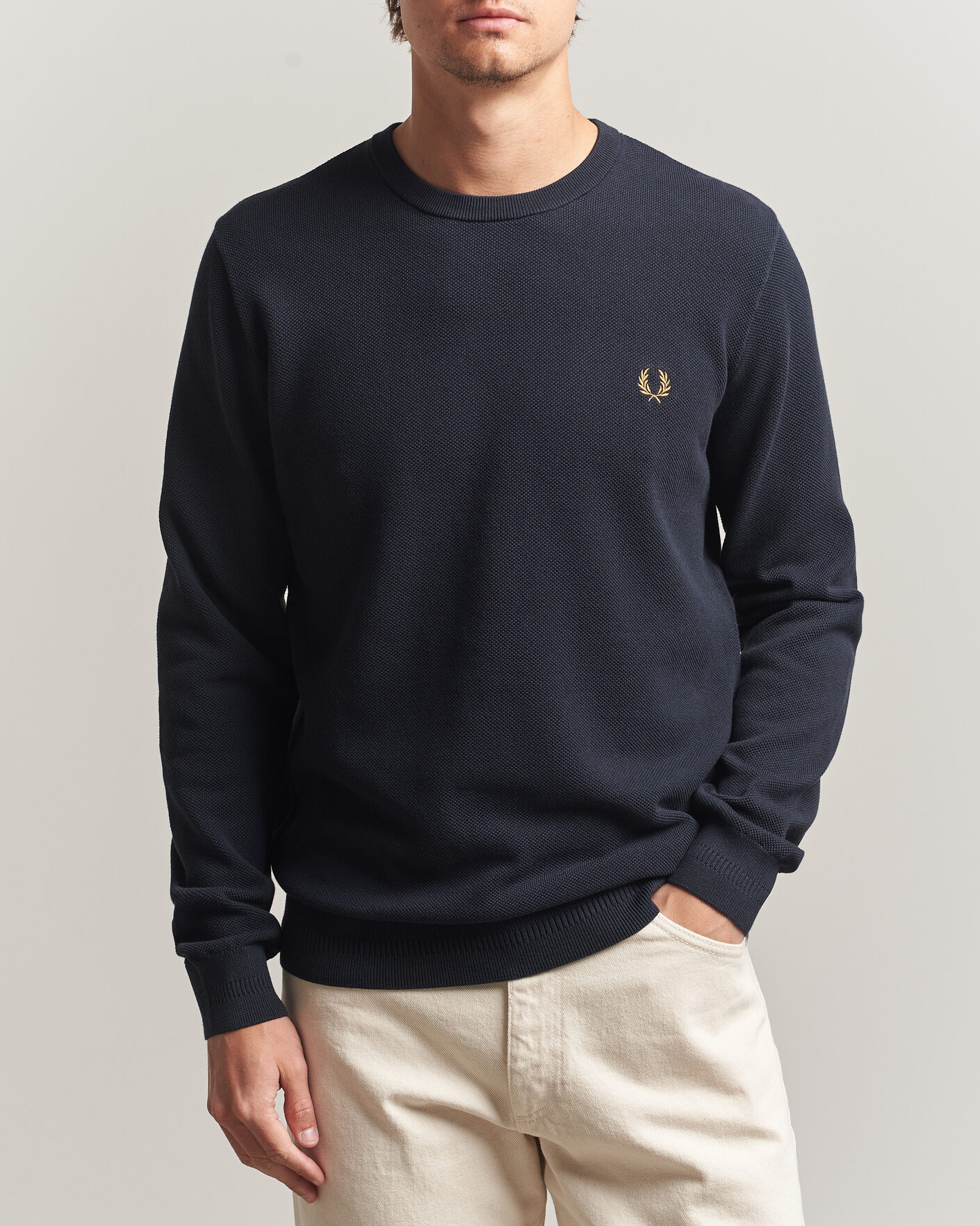 Men | Sweaters & Knitwear | Fred Perry | Piqué Stitched Sweater Navy