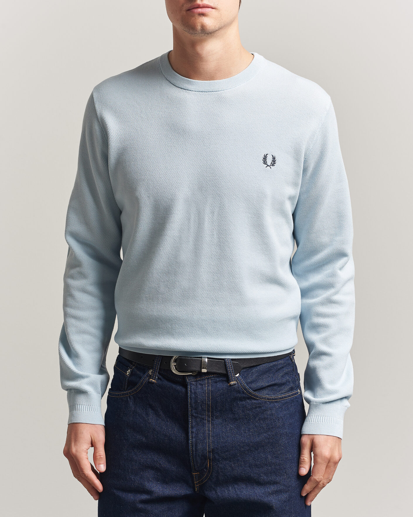 Men | Sweaters & Knitwear | Fred Perry | Piqué Stitched Sweater Light Ice