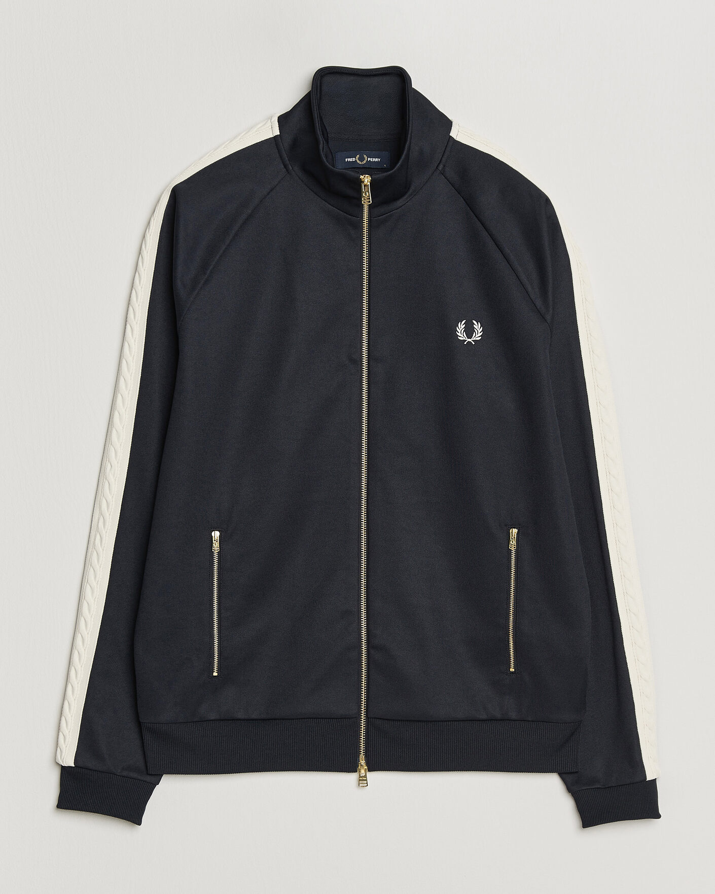 Men | Sweaters & Knitwear | Fred Perry | Cable Taped Track Jacket Navy
