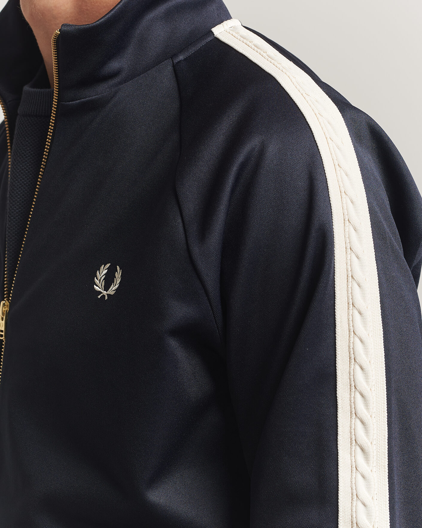Men | Sweaters & Knitwear | Fred Perry | Cable Taped Track Jacket Navy