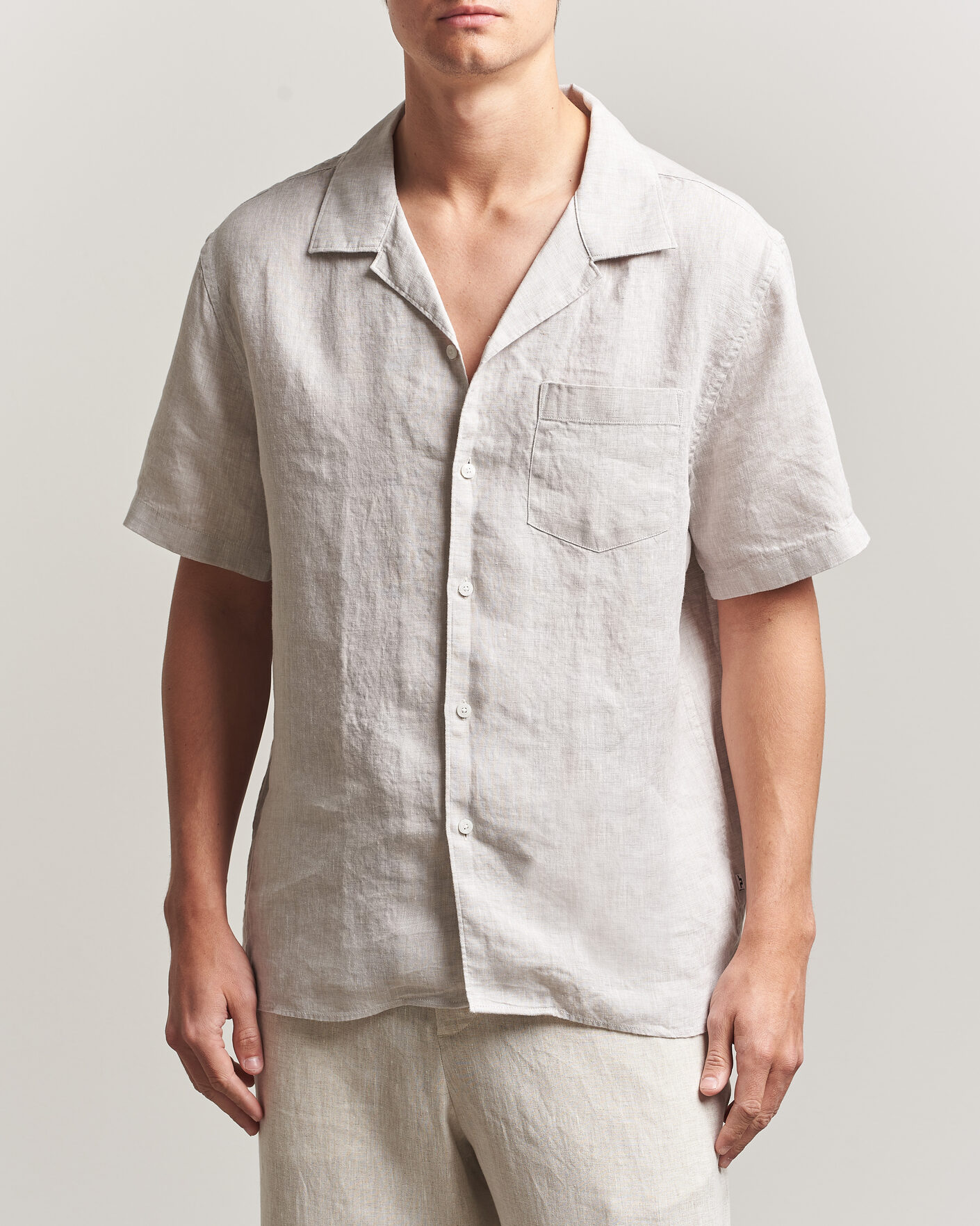 Men | Shirts | J.Lindeberg | Elio Linen Short Sleeve Shirt Moonbeam