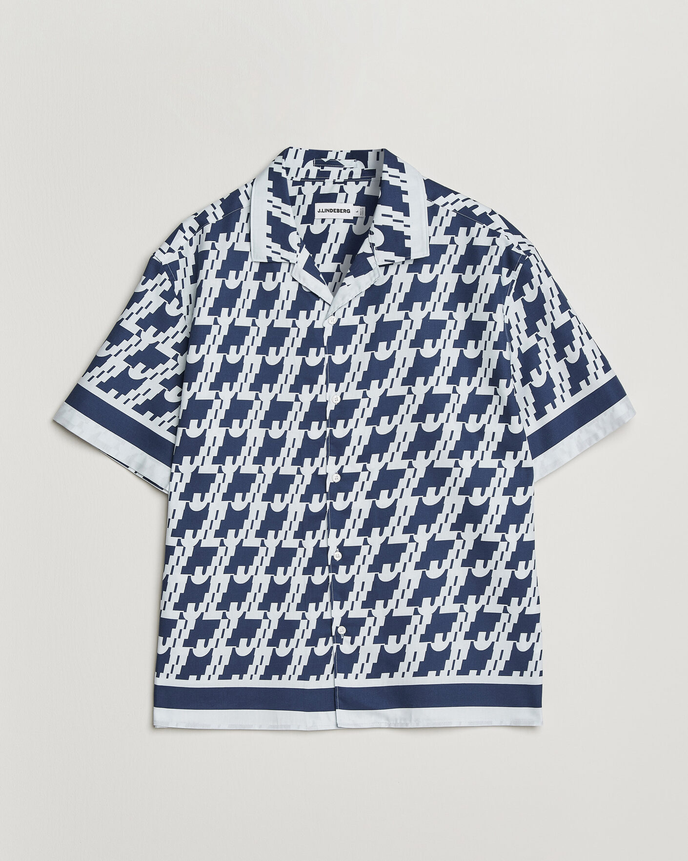 Men | Shirts | J.Lindeberg | Ellis Border Printed Resort Shirt Estate Blue