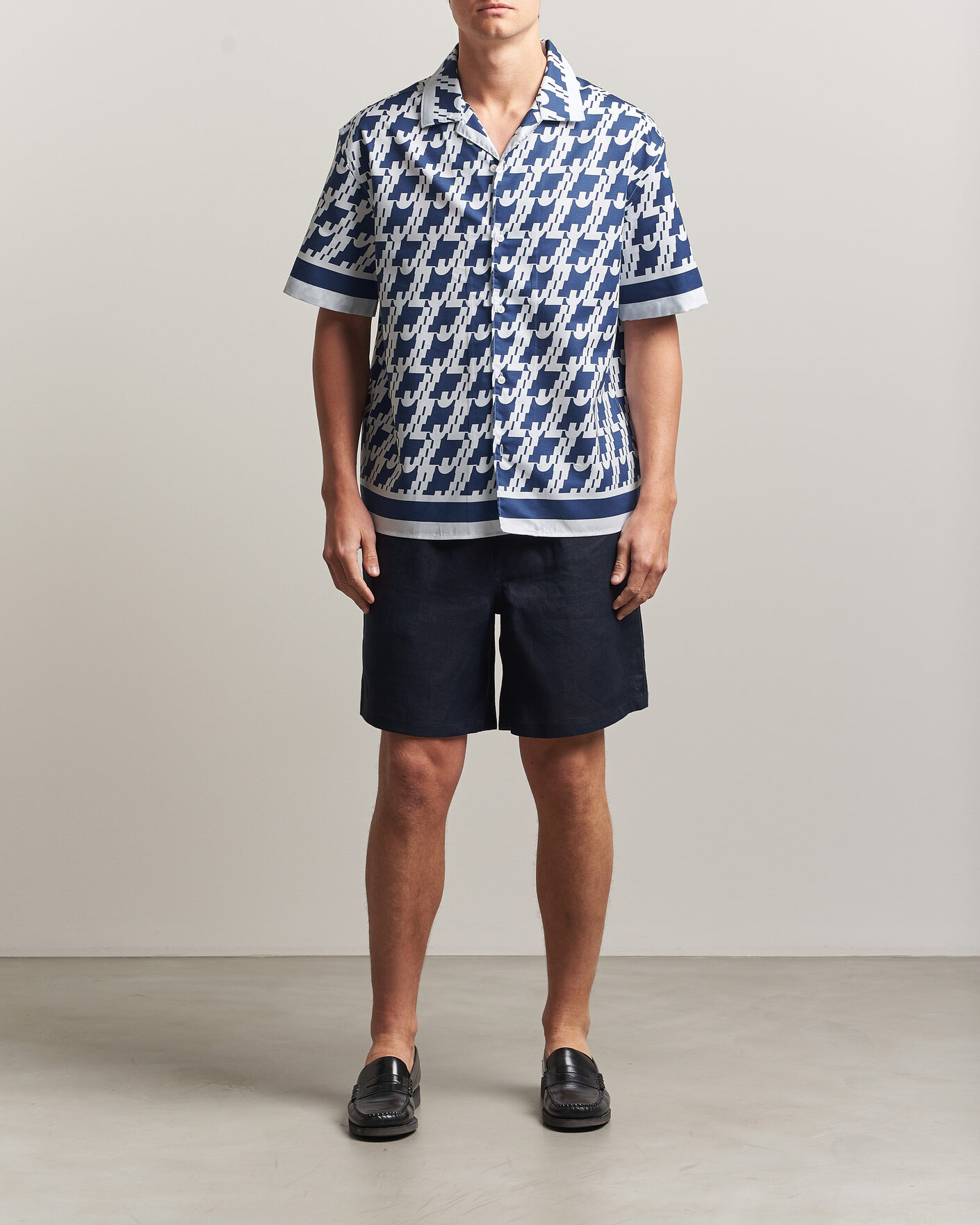 J.Lindeberg Ellis Border Printed Resort Shirt Estate Blue at