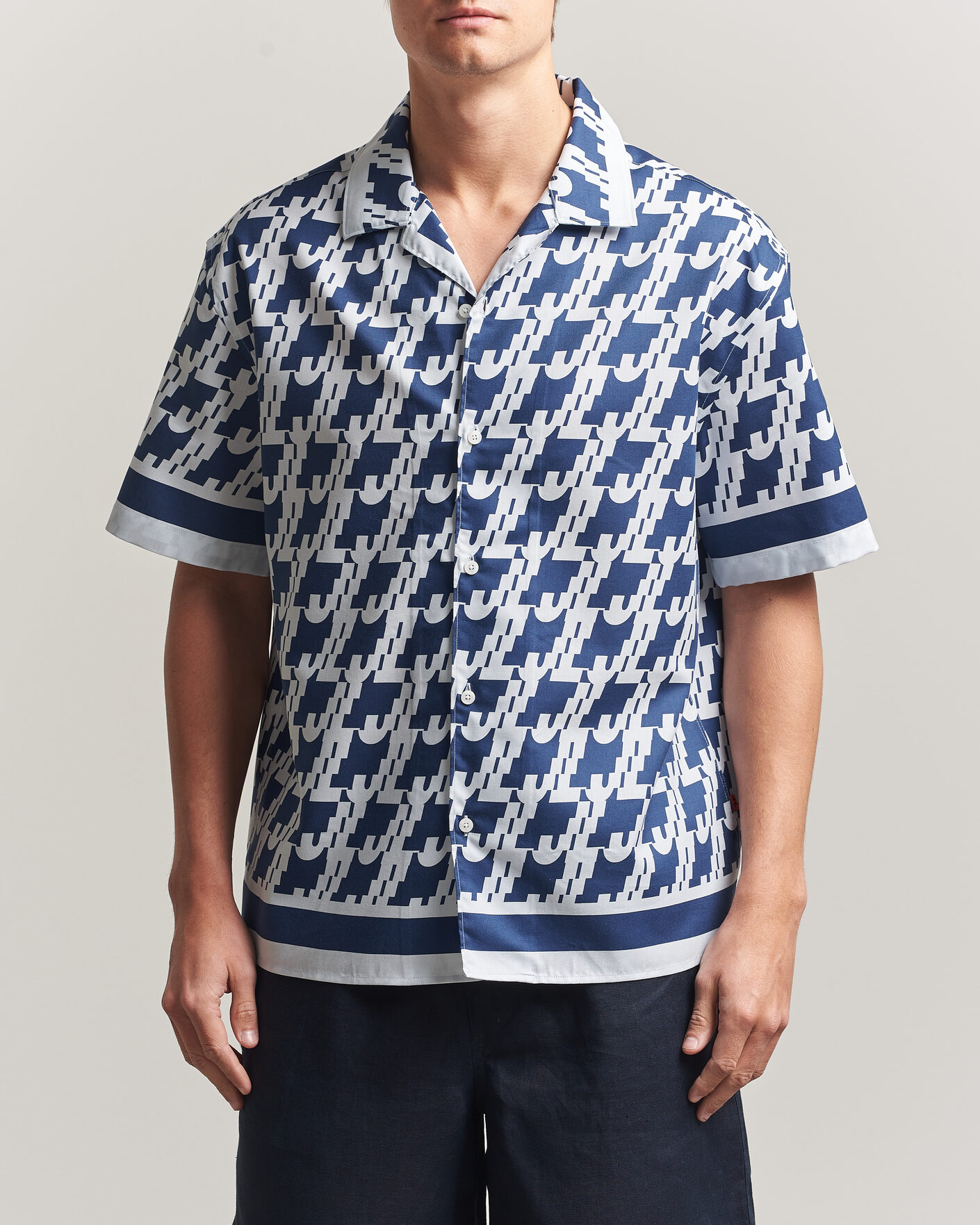 Men | Shirts | J.Lindeberg | Ellis Border Printed Resort Shirt Estate Blue