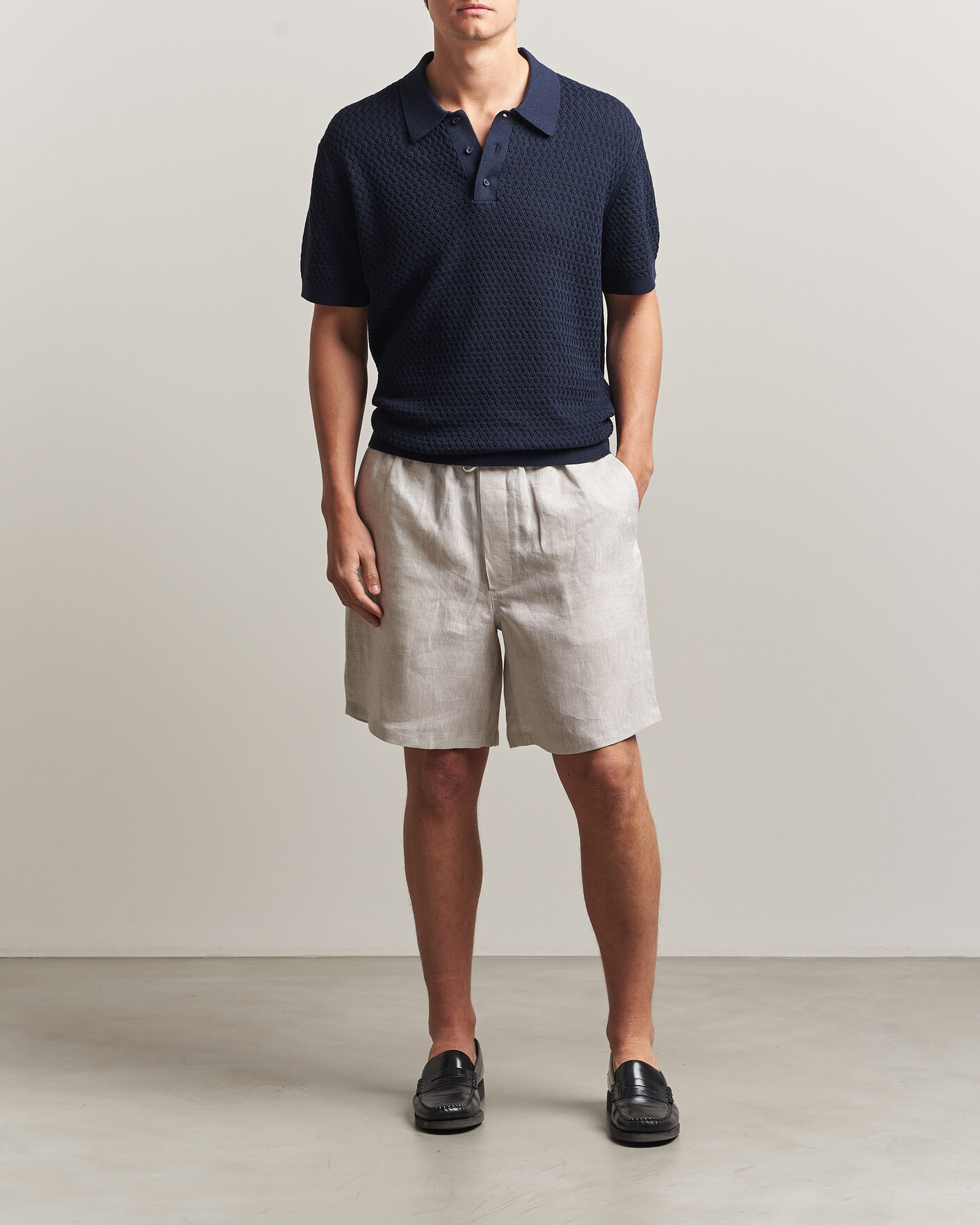 Men | Polo Shirts | J.Lindeberg | Jacques Structured Knitted Polo Navy