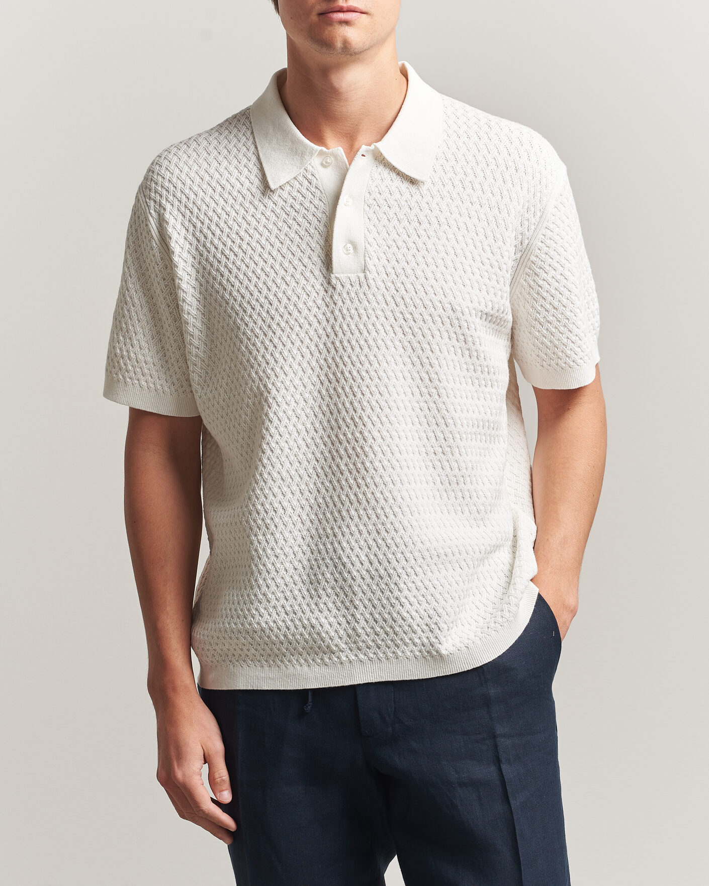 J.Lindeberg Jacques Structured Knitted Polo Tofu at CareOfCarl.com